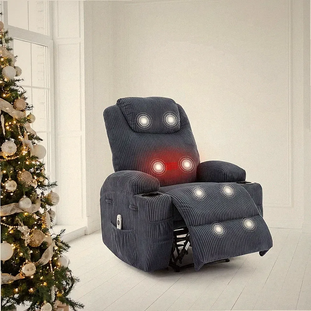 Electric Massage Recliner with Heat,Corduroy Adjustable Chair with Pockets Blue
