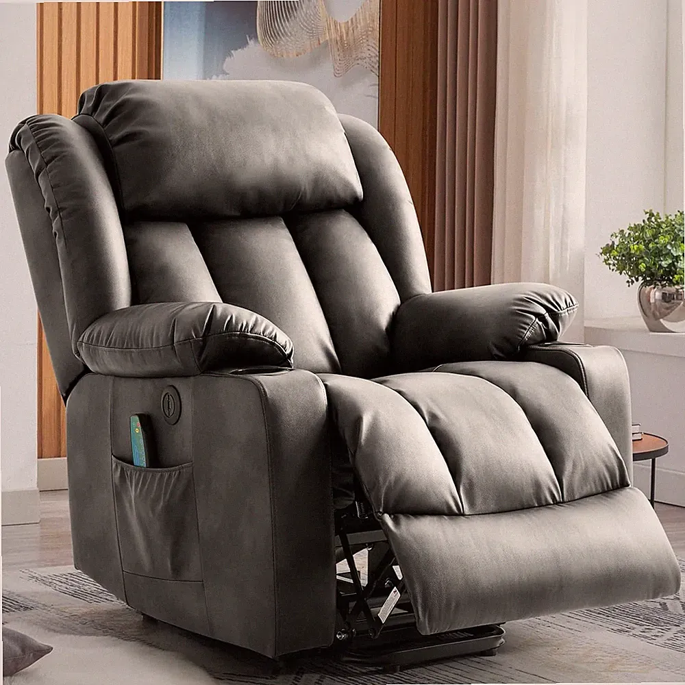 Electric Power Lift Recliner Chair with Massage, Heat & USB Ports - Gray